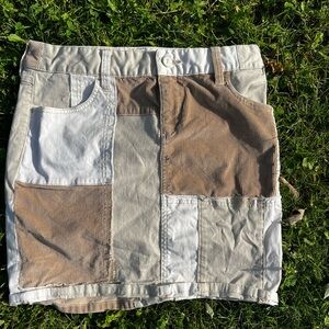 70s patchwork corduroy skirt with a unique tan and cream colour scheme